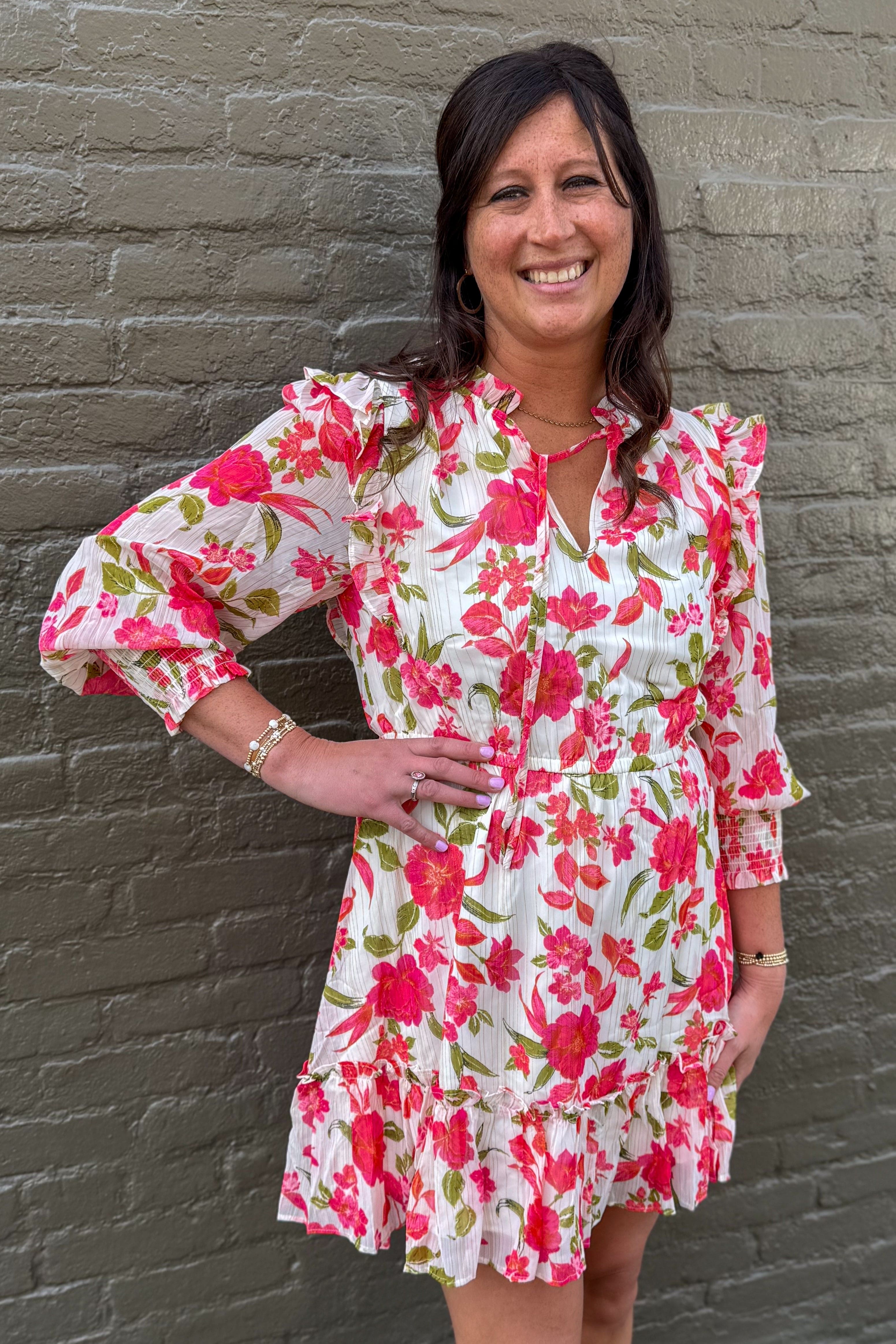 Ivory Floral Ruffle Mini Dress