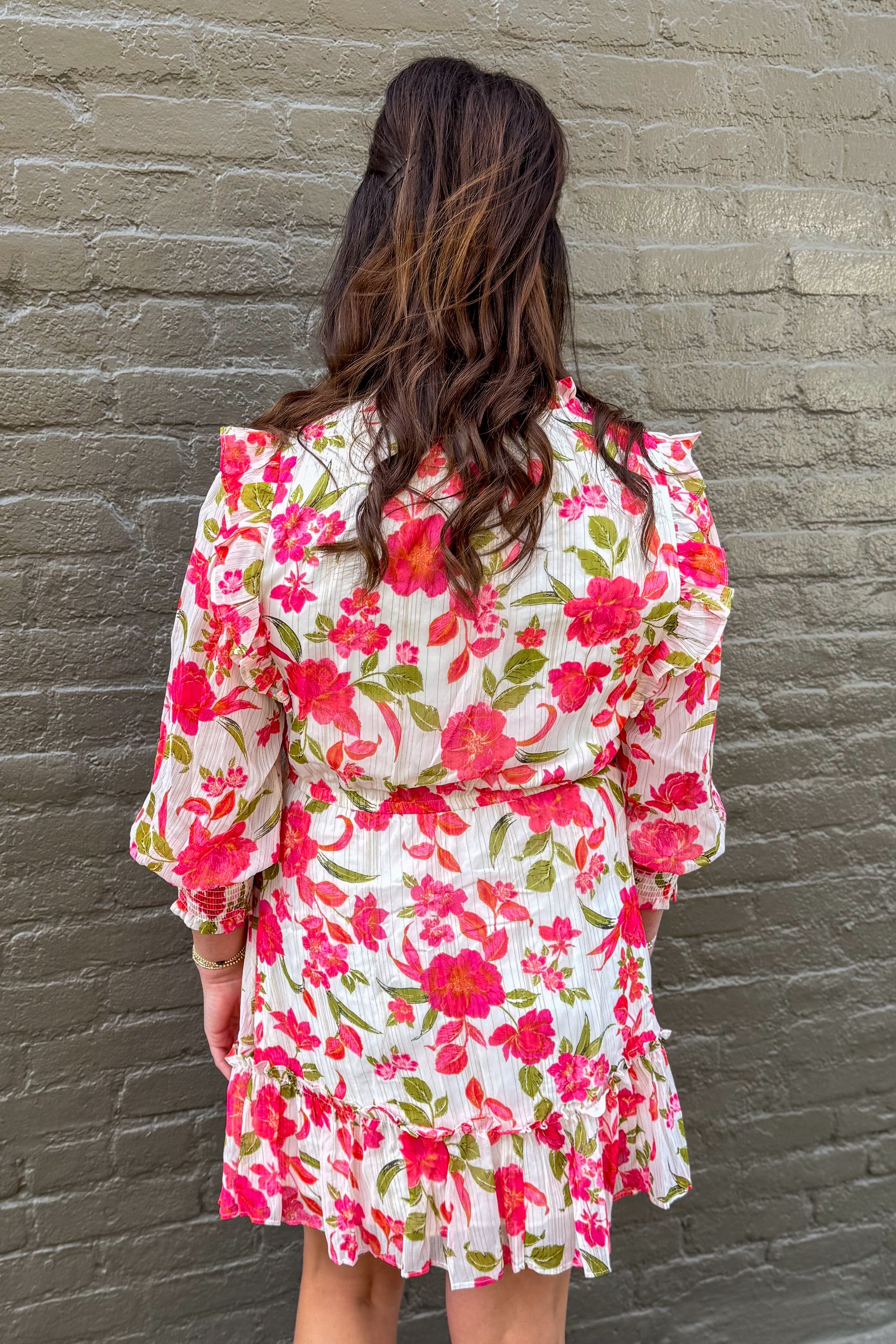 Ivory Floral Ruffle Mini Dress back