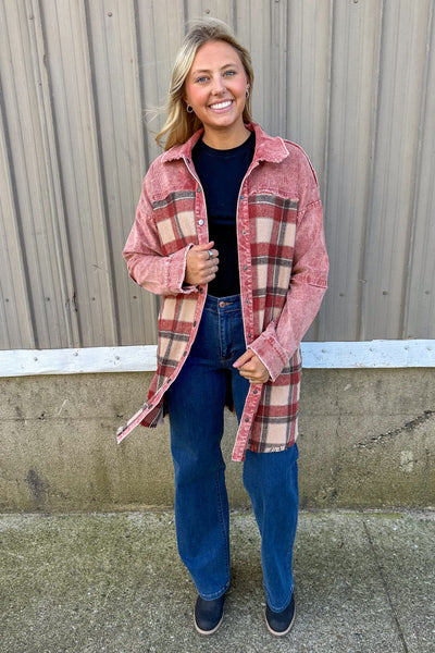 Red Mix Plaid Long Jacket