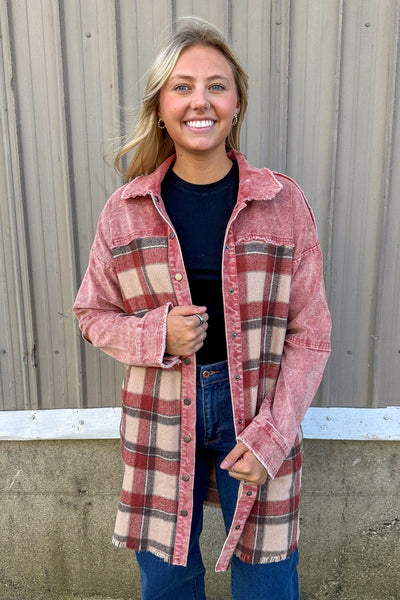 Red Mix Plaid Long Jacket