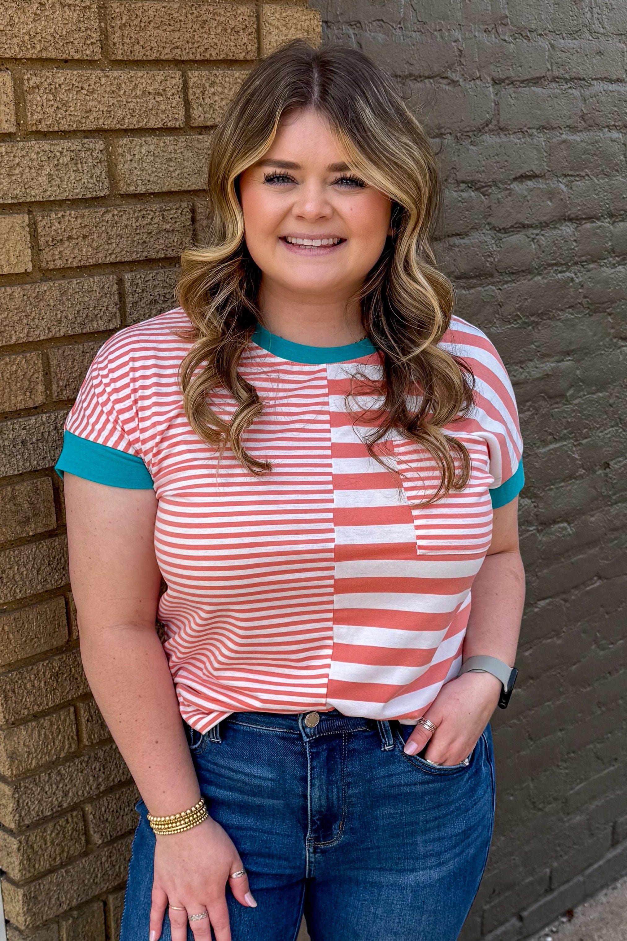 Dark Peach Cabana Stripe Top