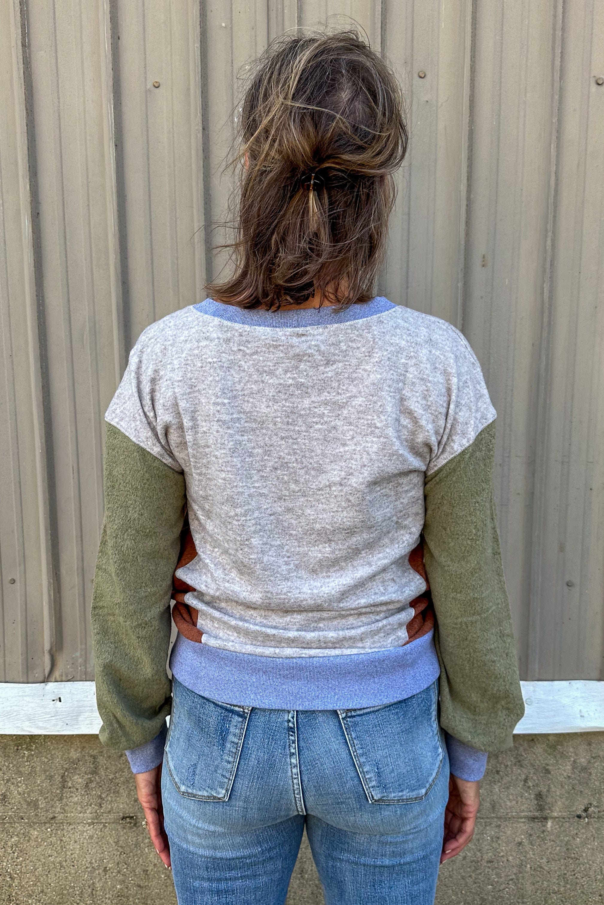 Grey & Olive Colorblock Pullover back