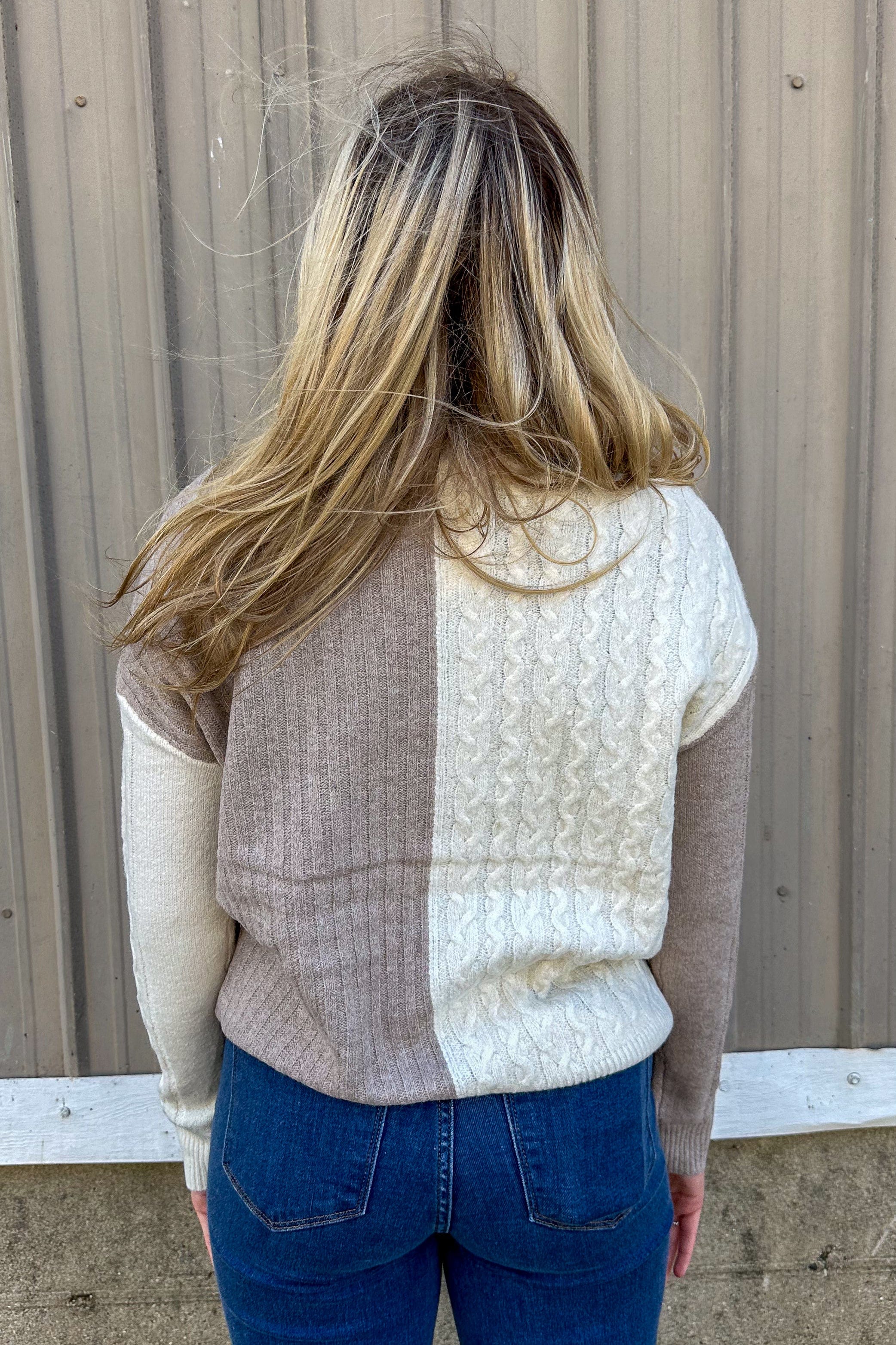 Cream & Mocha Ribbed Sweater back