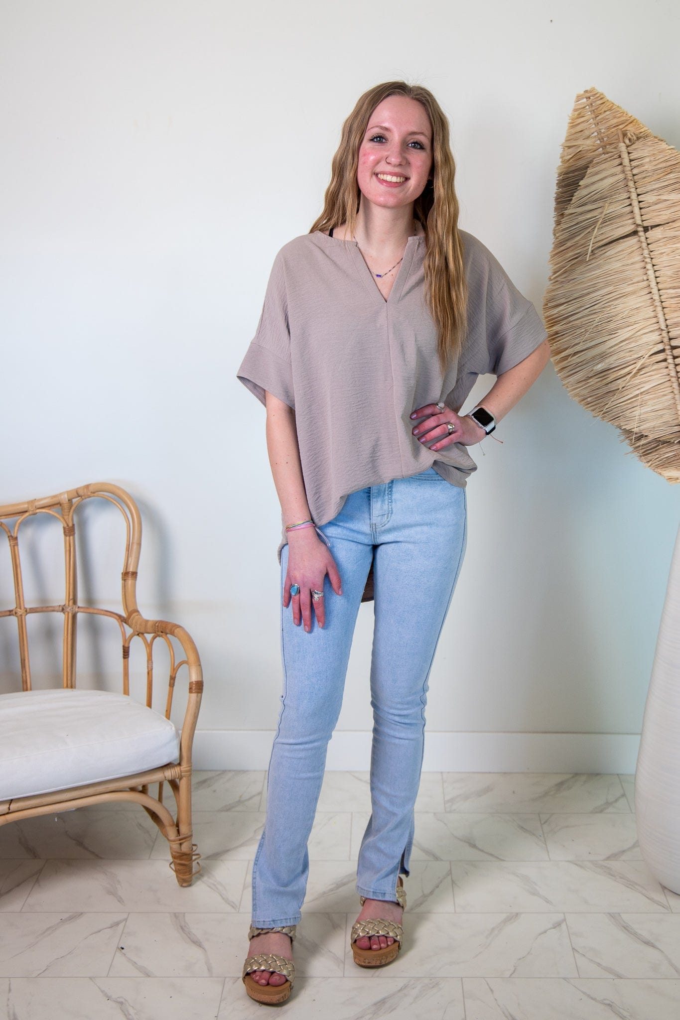 Mocha Breezy V-Neck Blouse
