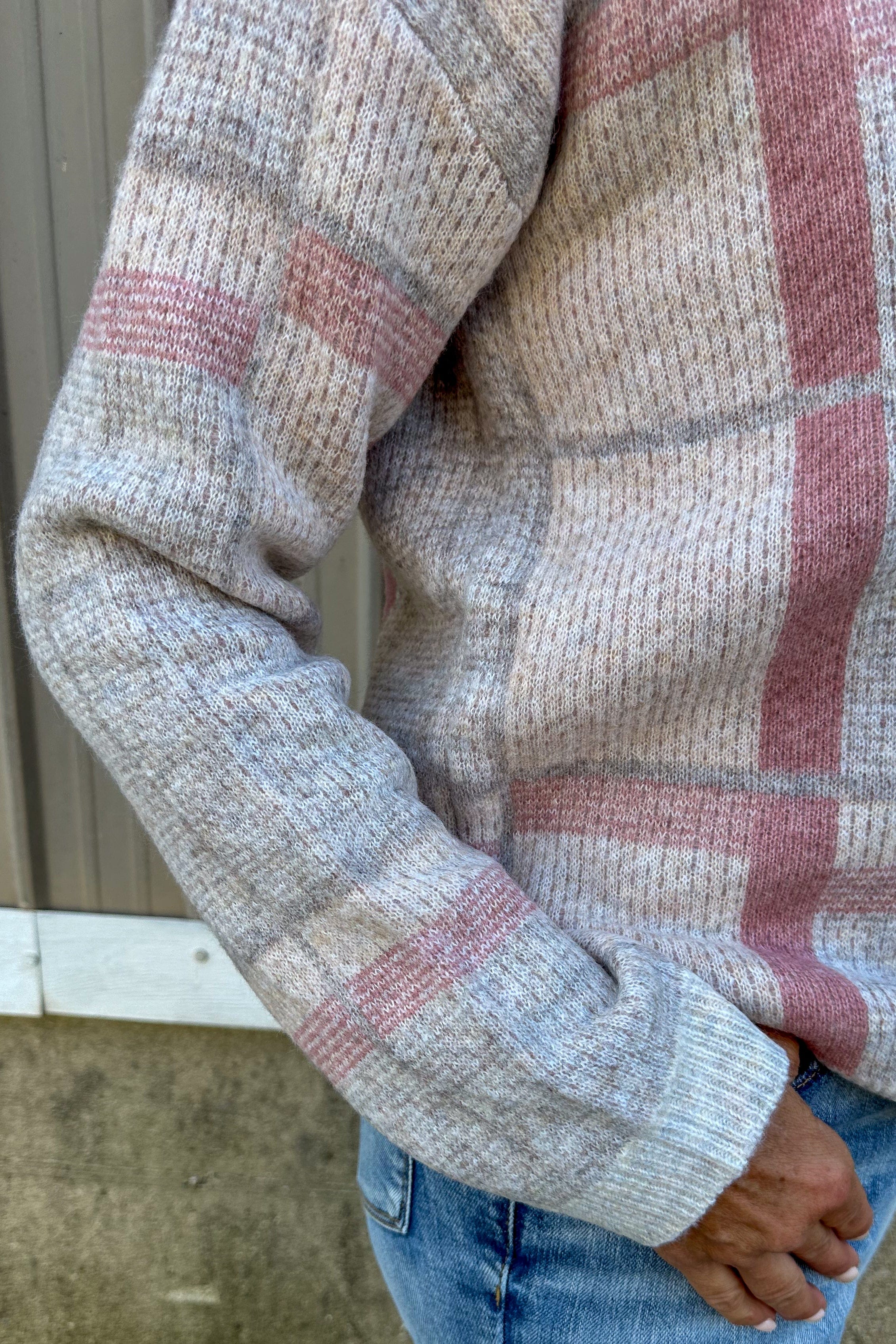 Taupe Checked Sweater detail