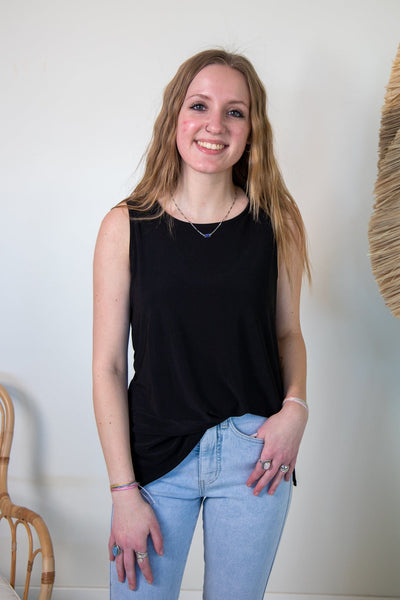 Black Round Neck Tank Top