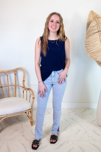Navy Round Neck Tank Top