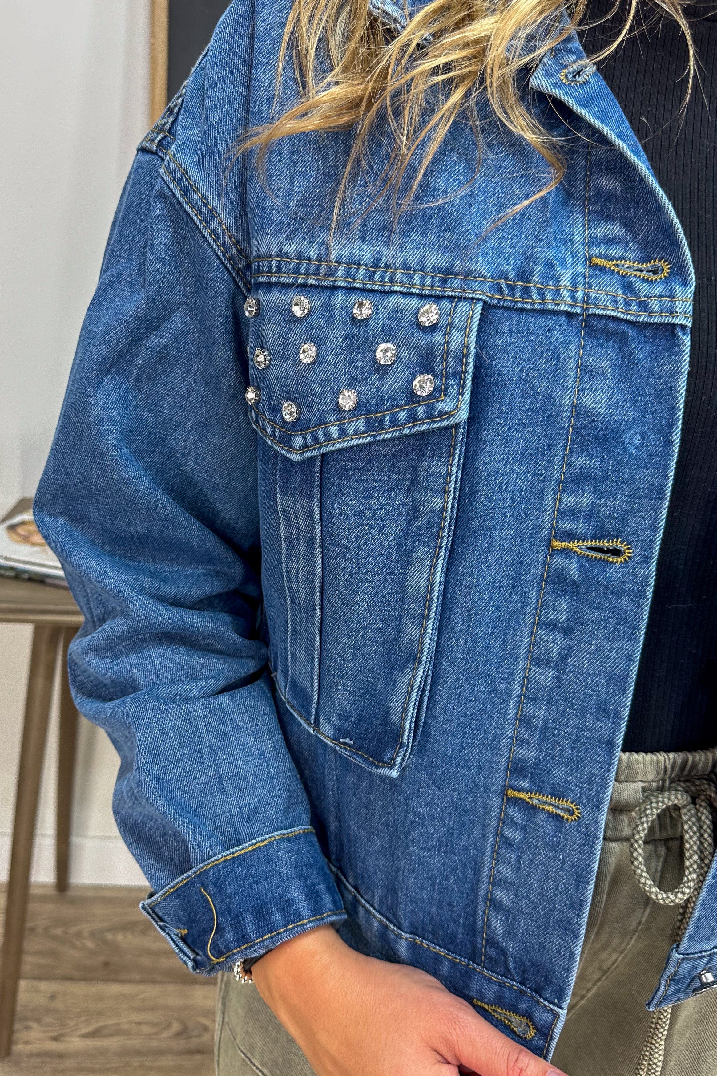 Embellished Dark Denim Jacket detail