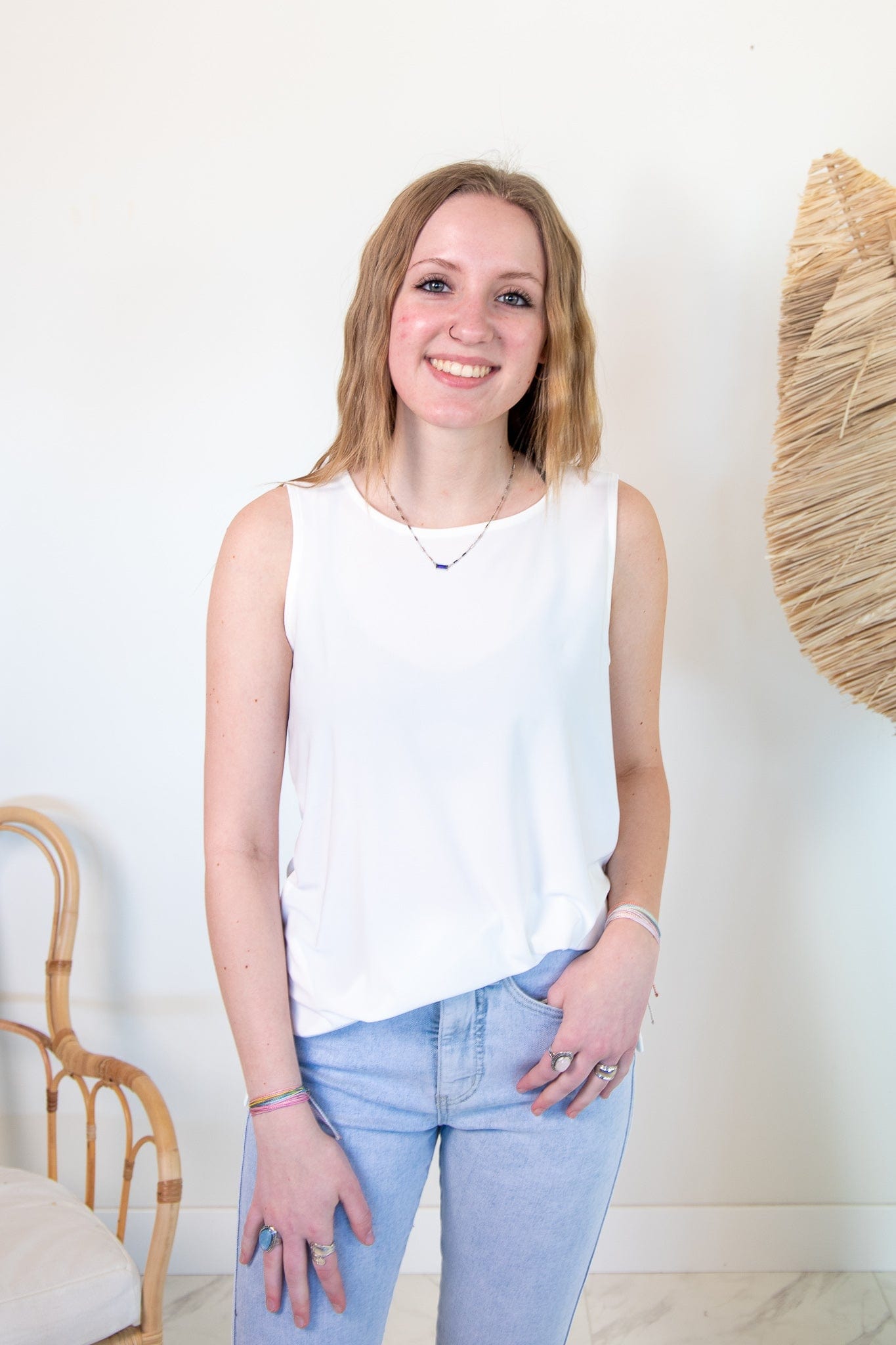 White Round Neck Tank Top