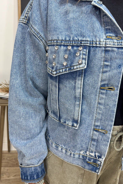 Embellished Light Denim Jacket detail