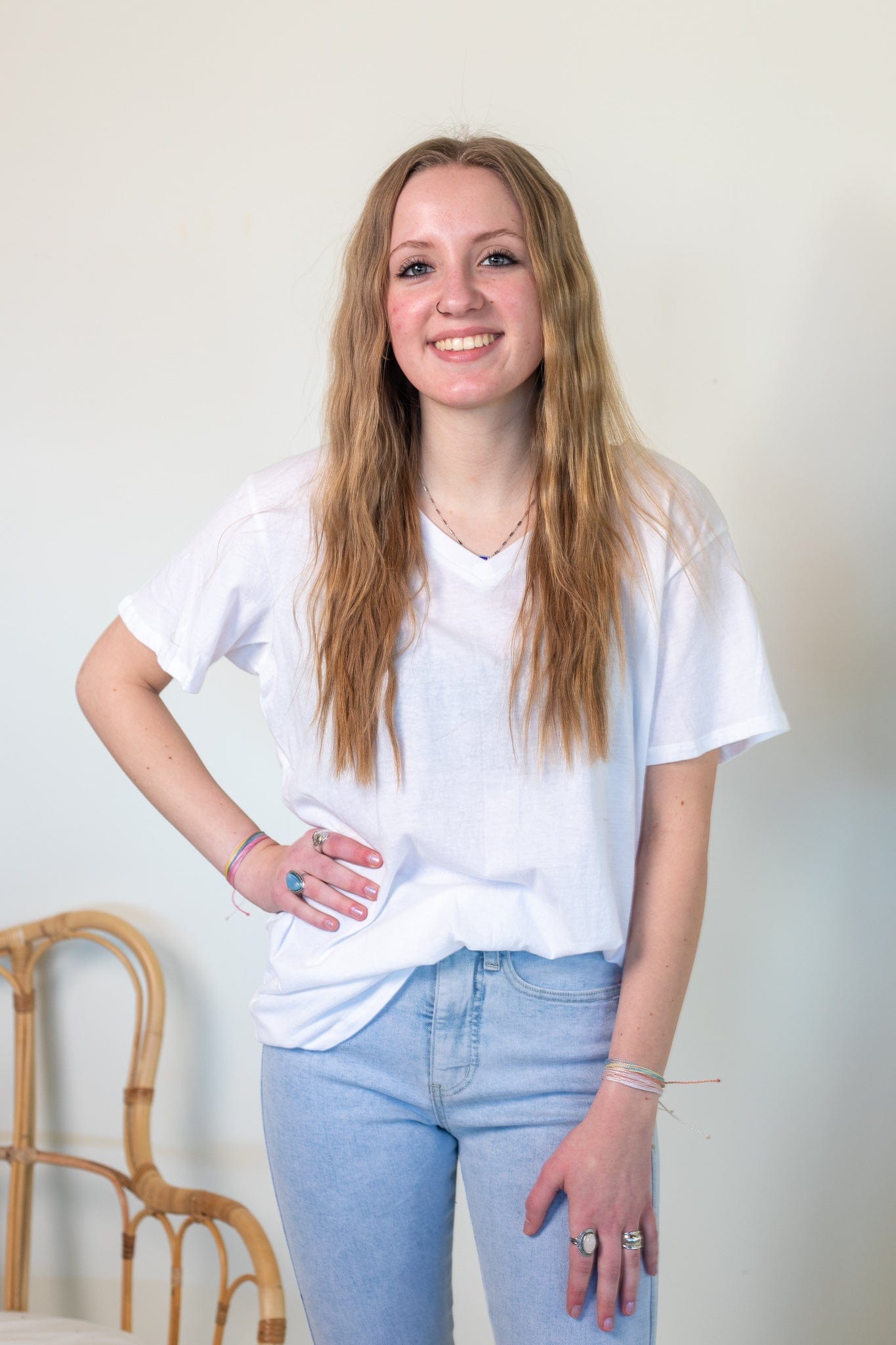 White Cotton VNeck Tee