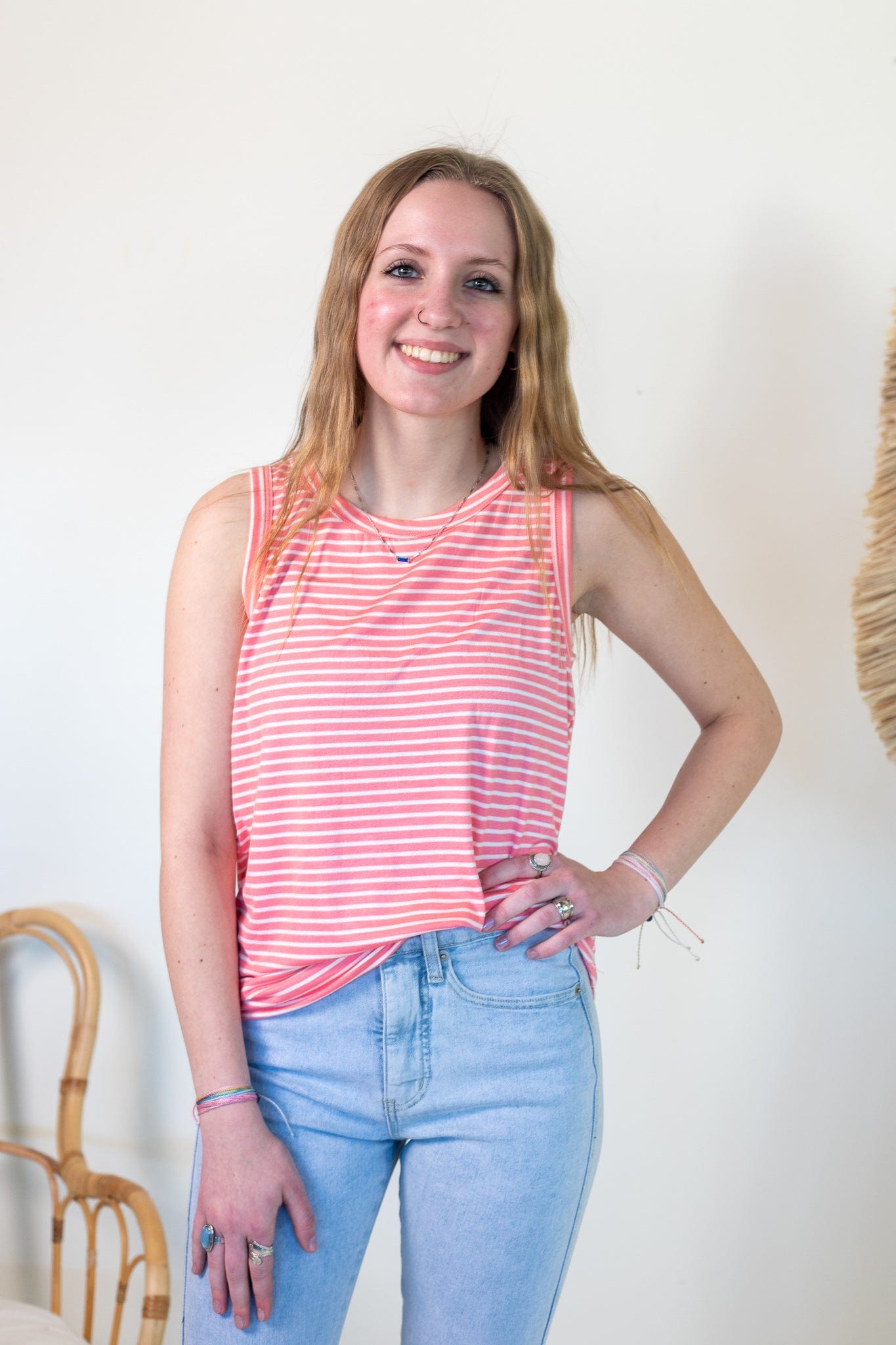 Coral Jersey Stripe Tank