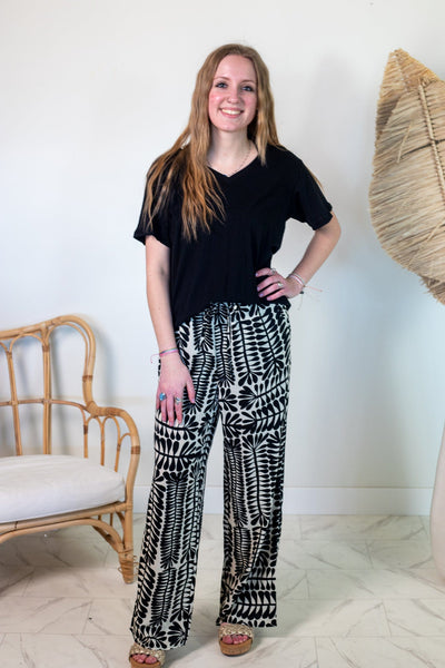 Black Straight Geo Printed Pant