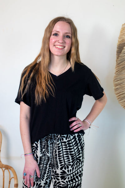 Black Cotton VNeck Tee