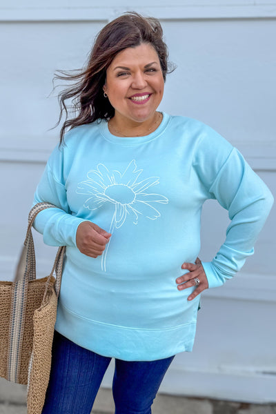 Aqua Daisy Modal Hi Low Pullover