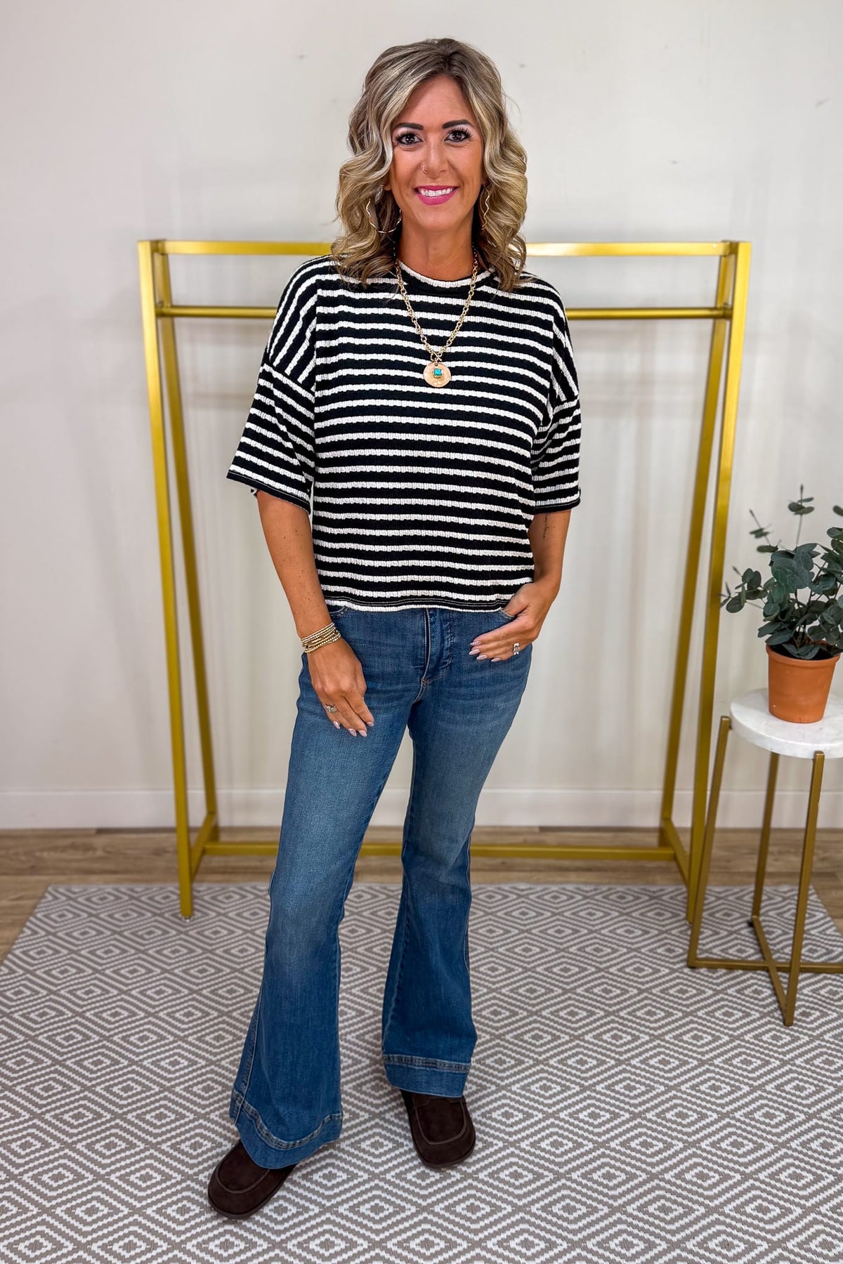 Black Coastal Stripe Top Styled