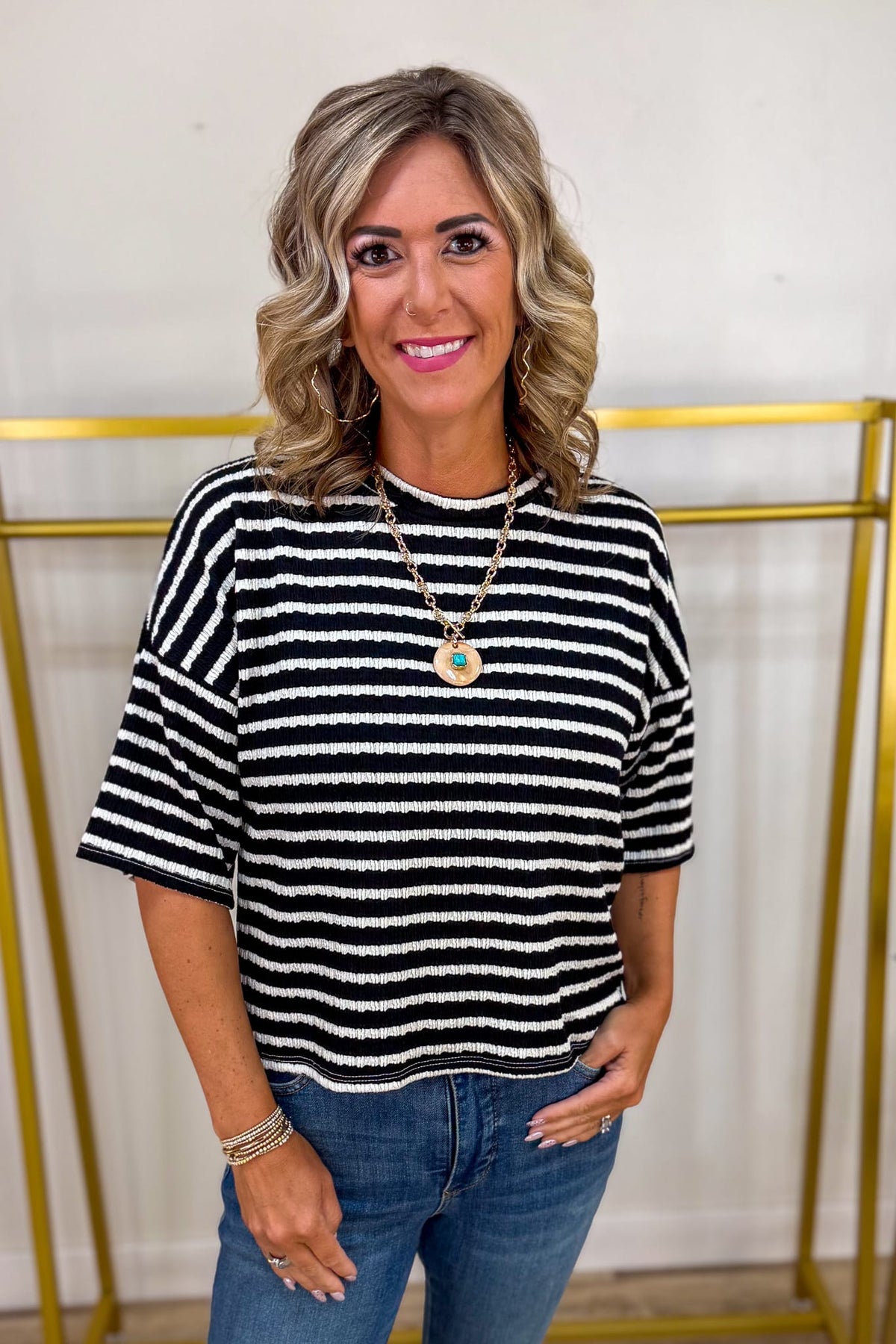 Black Coastal Stripe Top