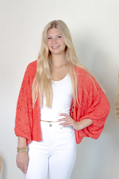 Dark Coral Weaved Sweater Cardigan