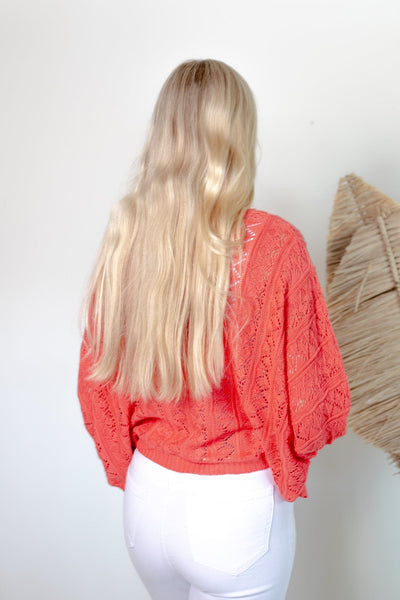 Dark Coral Weaved Sweater Cardigan