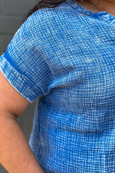 Classic Blue Gauze 3/4 Button Henley Top