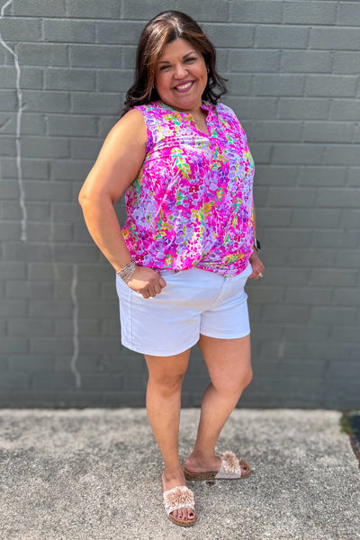 Pink & Purple Tropical Floral Lizzy Tank styled