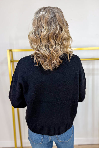 Black Embroidered Flower Sweater