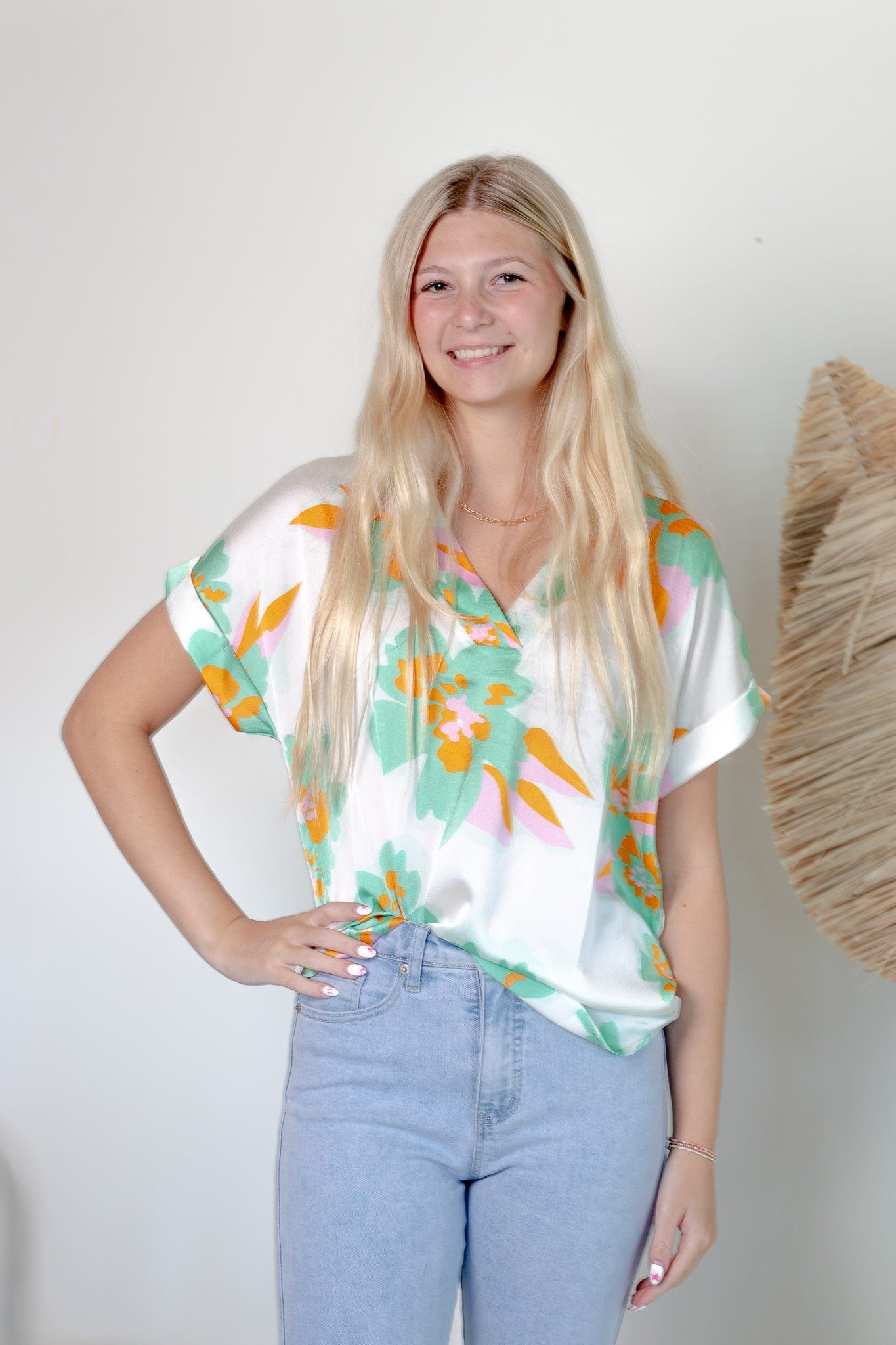 Sage Floral Satin Blouse