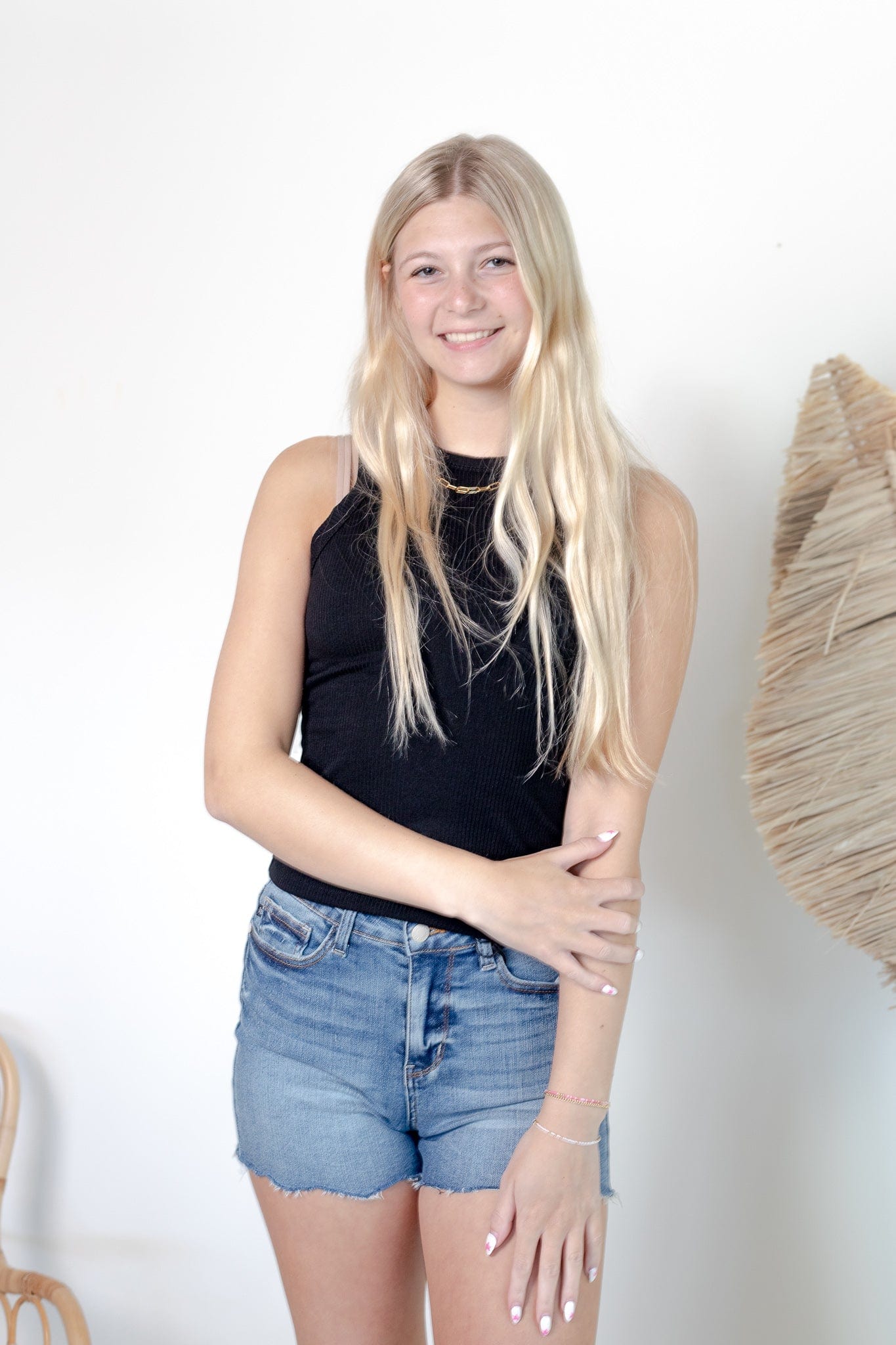 Black Crew Neck Ribbed Tank