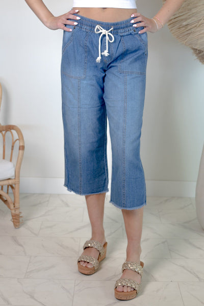 Drawstring Wide Leg Crop Pant