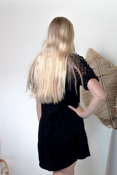 Black Poof Sleeve Tier Dress