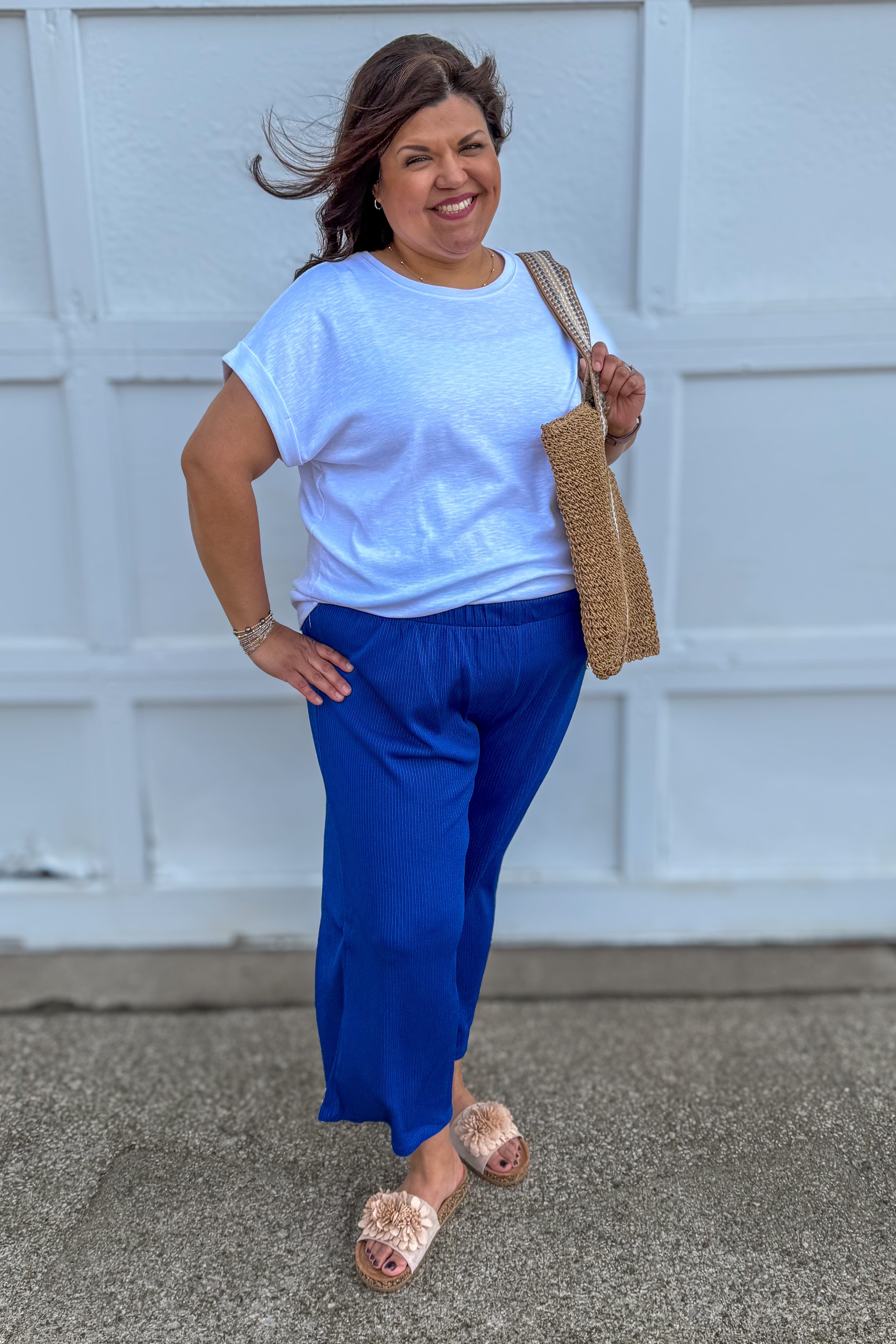 Royal Blue Palm Beach Ribbed Set paired with white tee