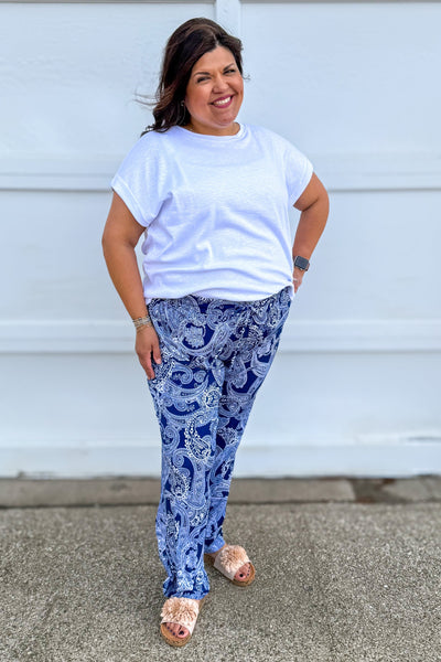 Navy Paisley Cabana Set with white tee
