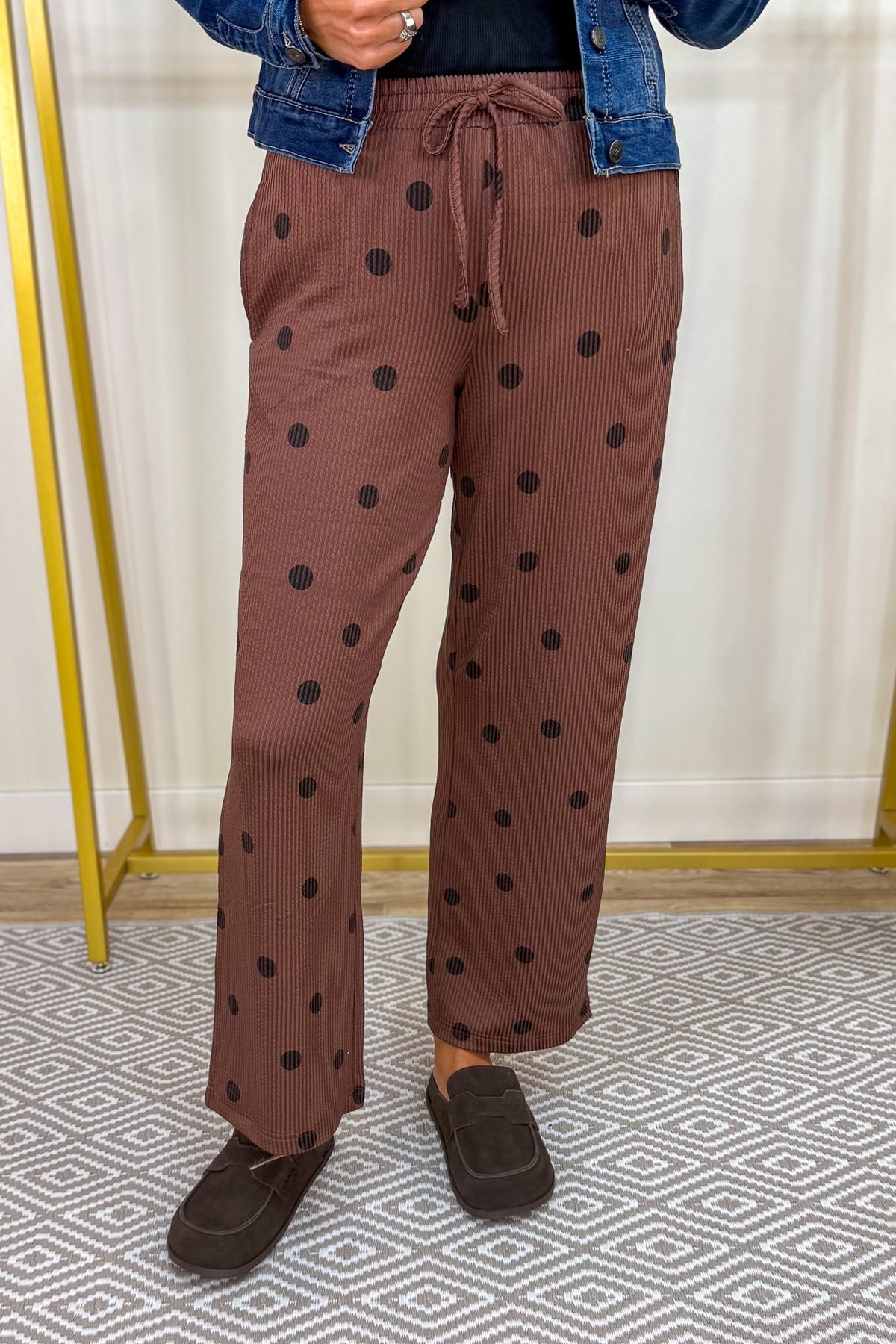 Chocolate Brown Polka Dot Wide Leg Pants