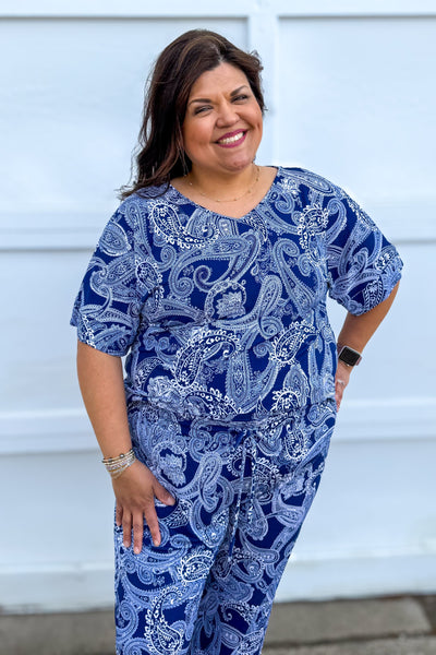 Navy Paisley Cabana Set styled