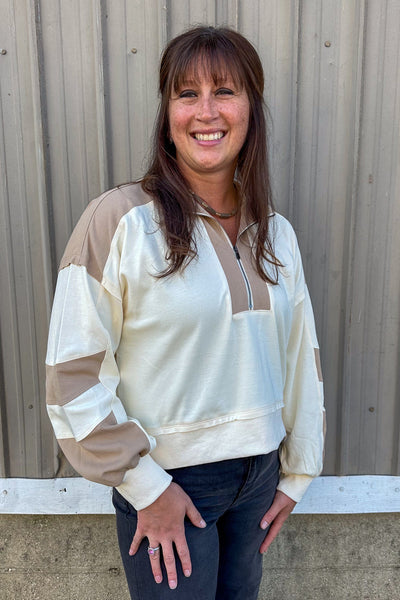 Cream & Tan Zipper Pullover