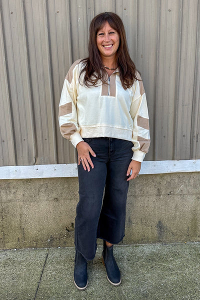Cream & Tan Zipper Pullover styled