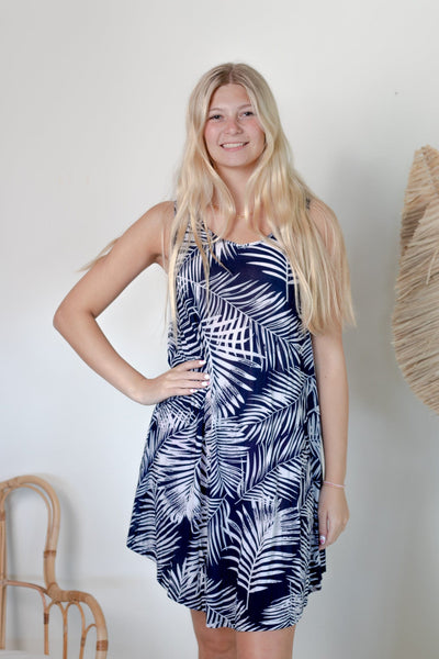 Navy Palm OS Swing Dress