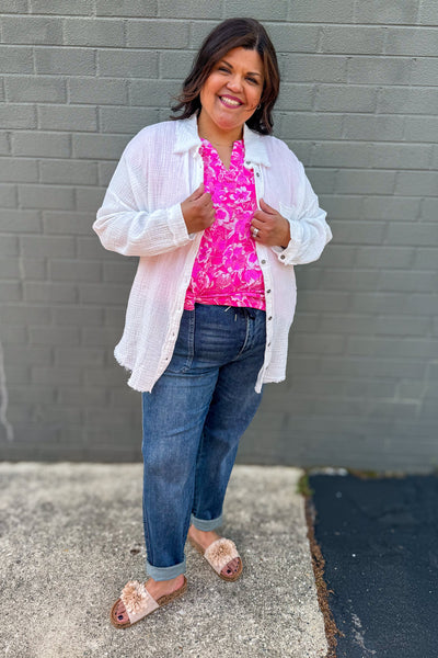 White Gauze Collared Shirt styled