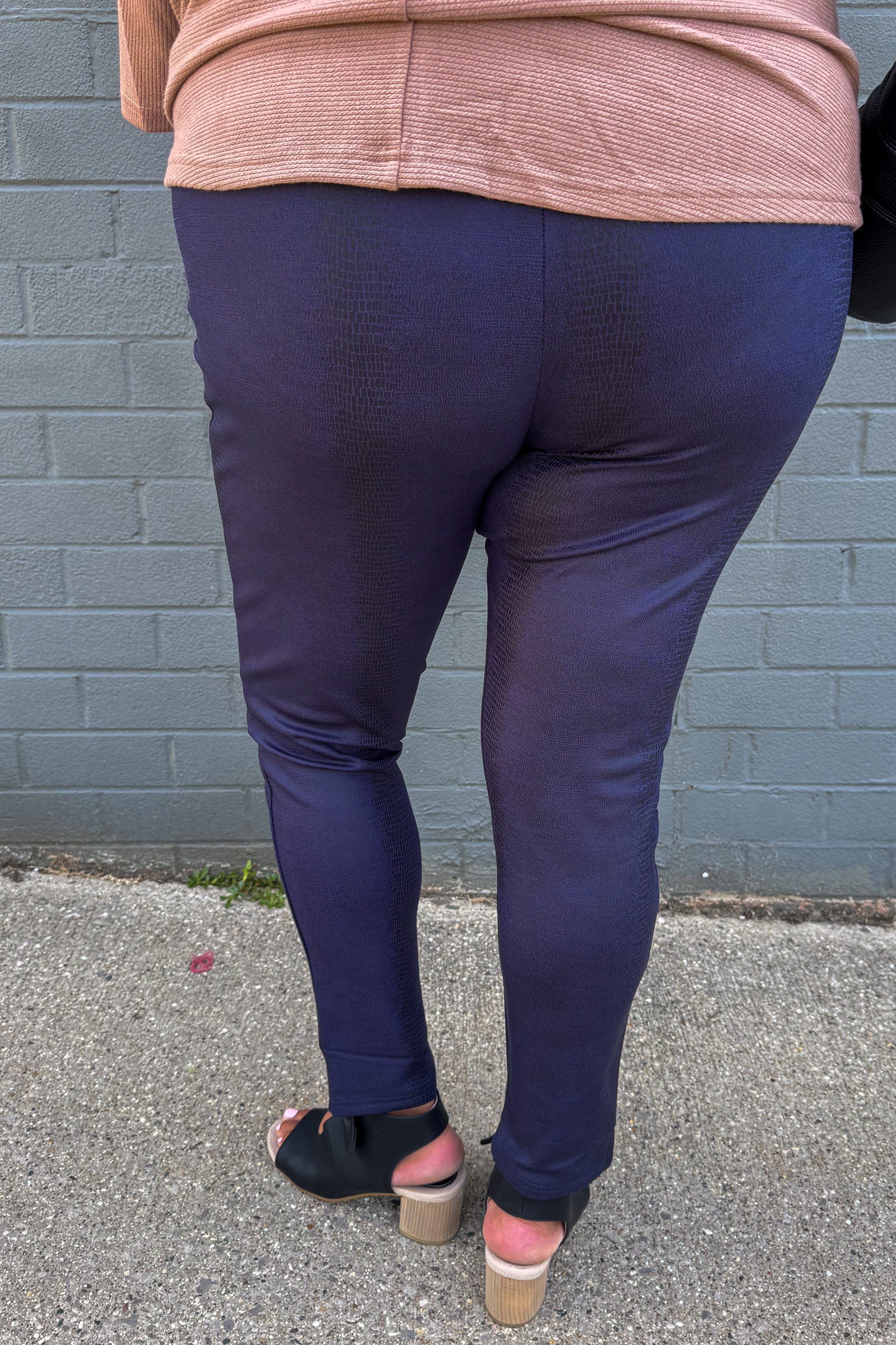 Navy Leather Look Legging