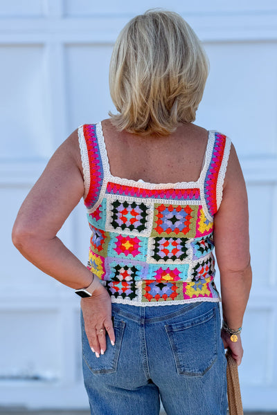 Natural Multi Color Crochet Top detailed back