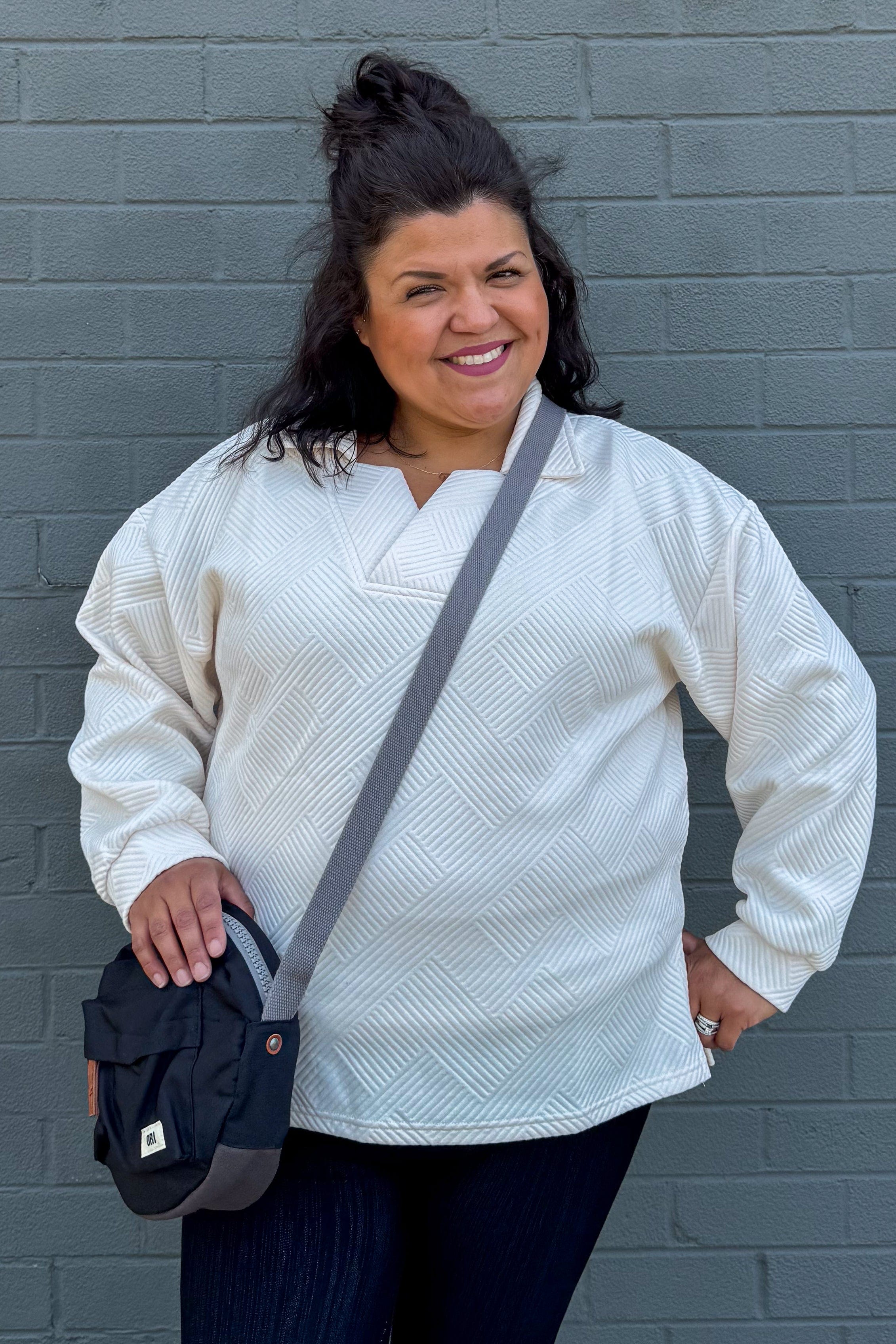 Cream Textured Collared Top