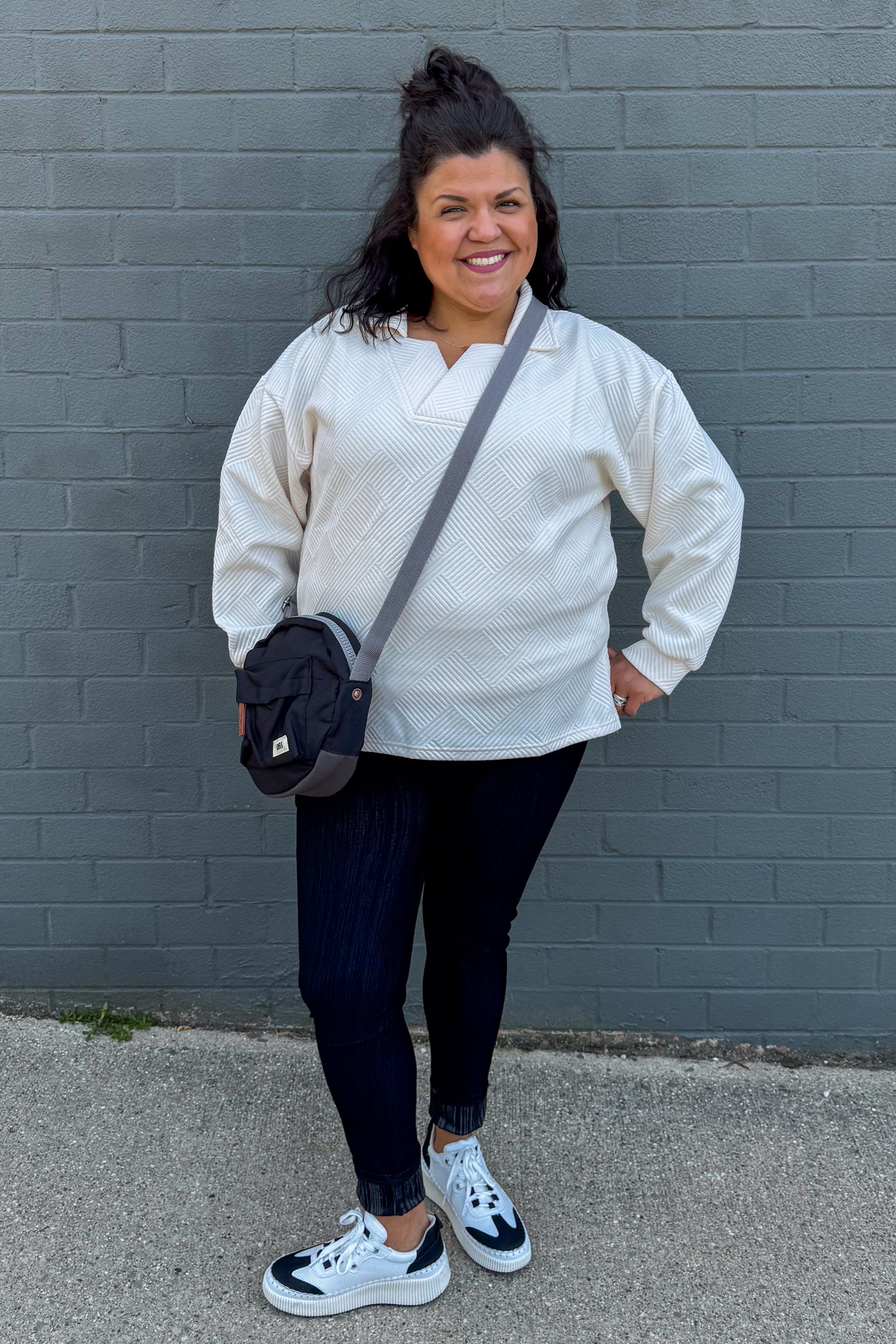 Cream Textured Collared Top styled