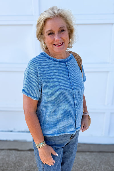 Ocean Blue Washed Baby Waffle Top 