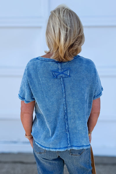 Ocean Blue Washed Baby Waffle Top back