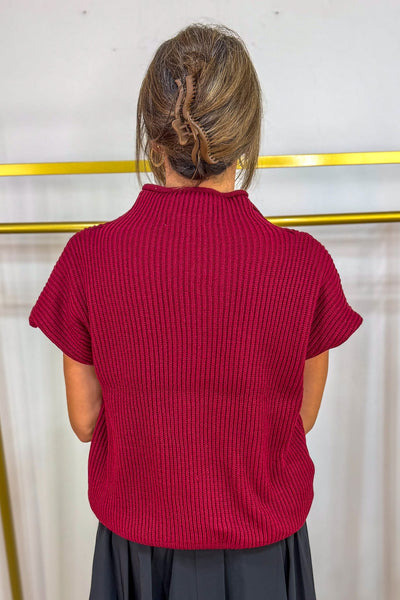 Cabernet Power Shoulder Mock Neck Sweater Back