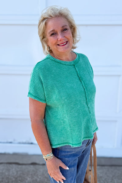 Kelly Green Washed Baby Waffle Top