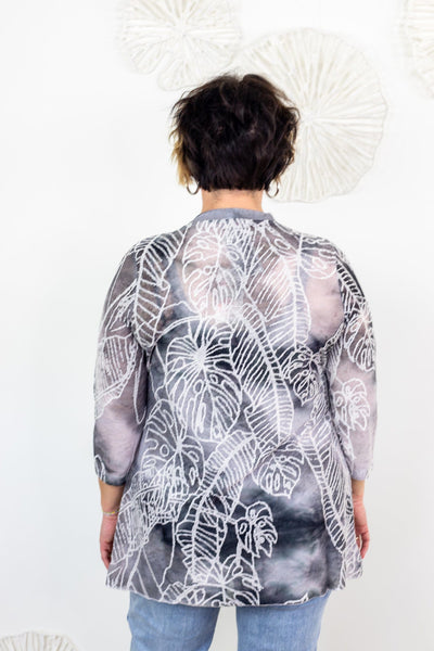 Black & Leaf Textured Cardigan