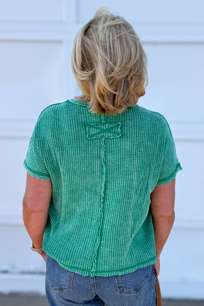 Kelly Green Washed Baby Waffle Top back