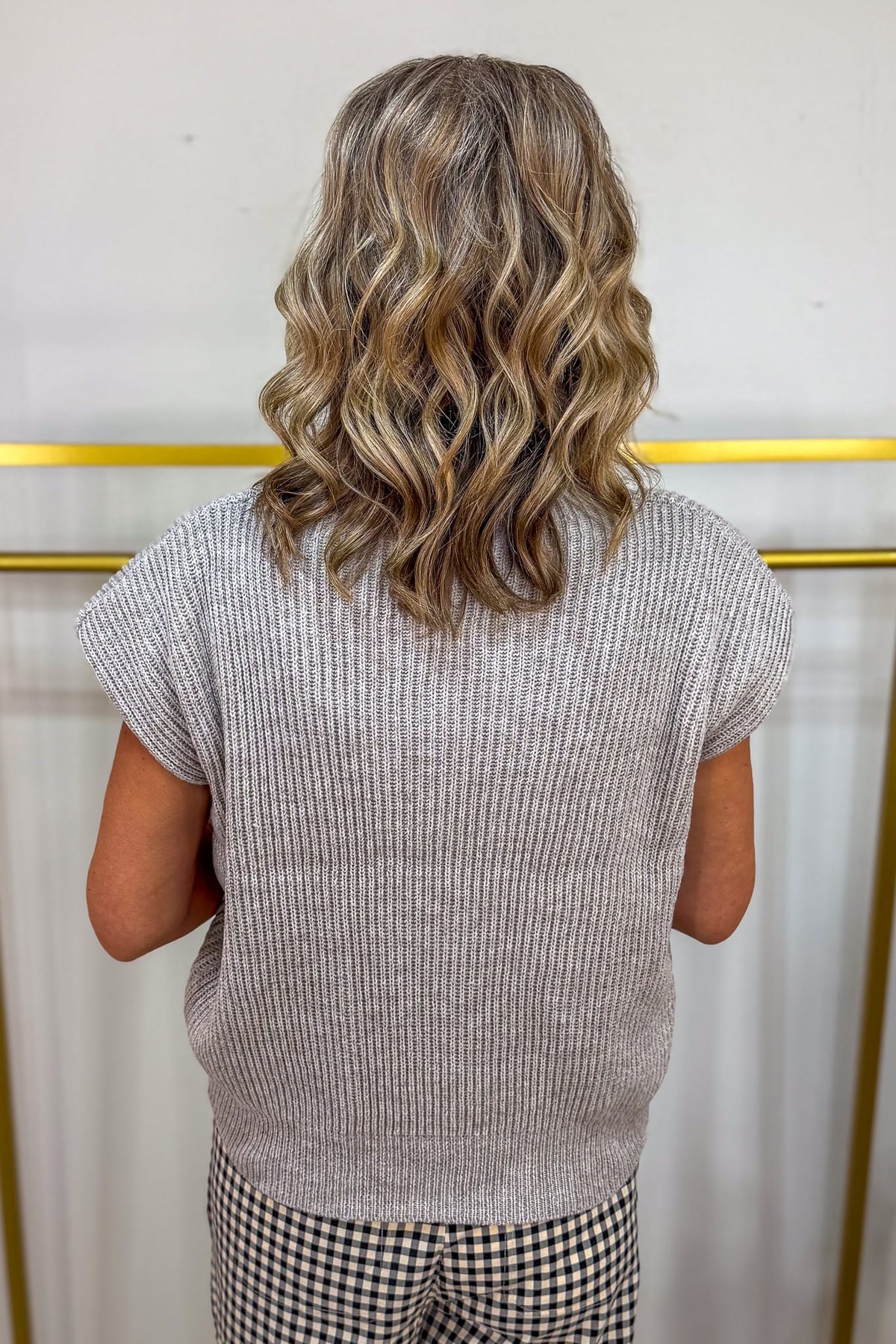 Heather Mocha Power Shoulder Mock Neck Sweater back