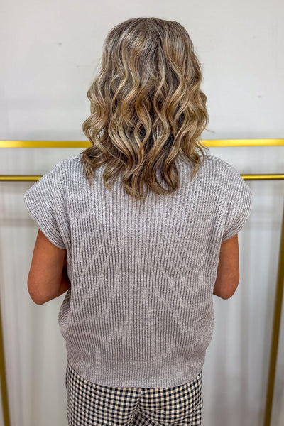 Heather Mocha Power Shoulder Mock Neck Sweater back